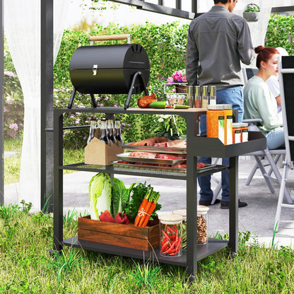 Nancy's Cissone Serveerwagen - Barbecuetrolley - Barbecuetafel - Trolley voor buiten - Zwart - Staal - ± 105 x 50 x 80 cm