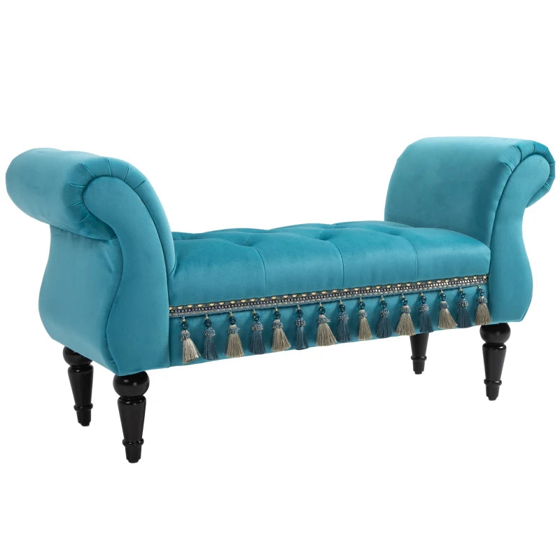 Nancy's Argelato Bench - Seating Bench - Hallway Bench - Blue - Velvet - ± 120 x 40 x 60 cm