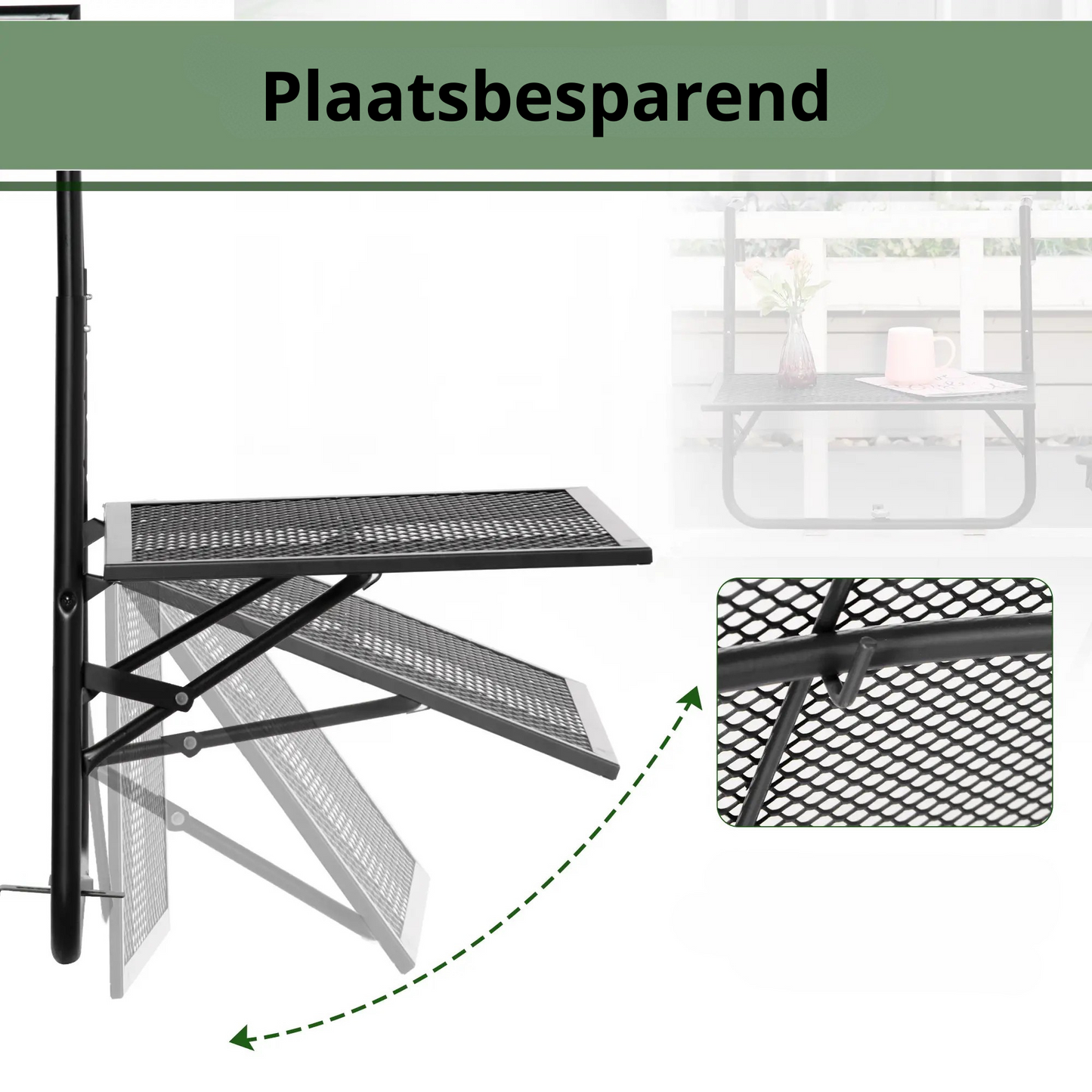 Nancy's Cótimos Balkontafel - Balkonhangtafel - Balkonbar - Verstelbaar - Zwart - Staal - ± 60 x 60 x 57/72 cm