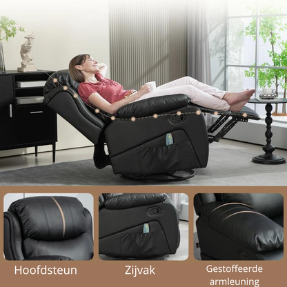 Nancy's Nespereira Massagestoel - Relaxfauteuil - Relaxstoel - Verwarmingsfunctie - Verstelbare Rugleuning - Draaibaar - Zwart - Kunstleer