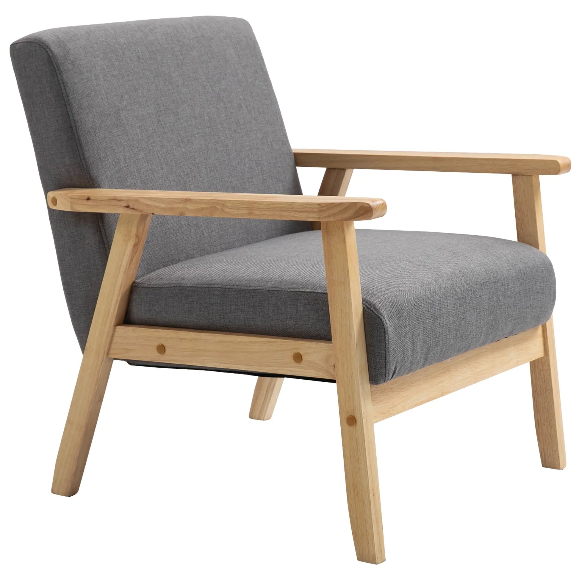 Nancy's Nespereira Fauteuil - Accentfauteuil - Relaxstoel - Scandinavisch - Grijs / Natuurlijk - Linnen / Grenenhout