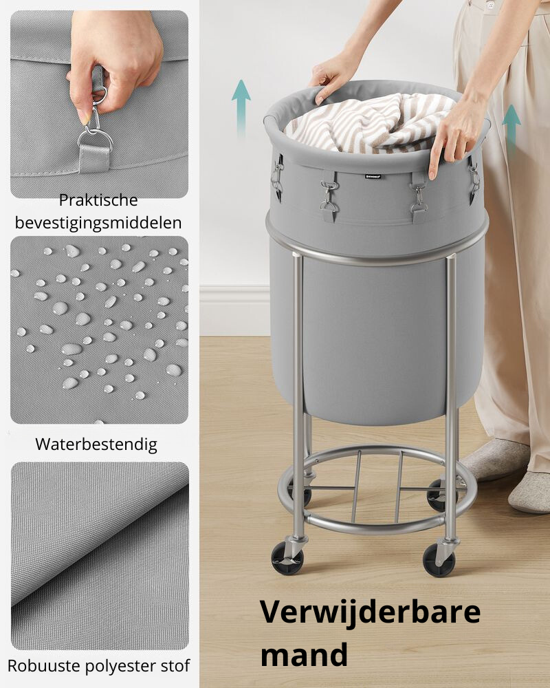 Nancy's Bortigiadas Wasmand - Op Wieltjes - Grijs / Zilver - 70L