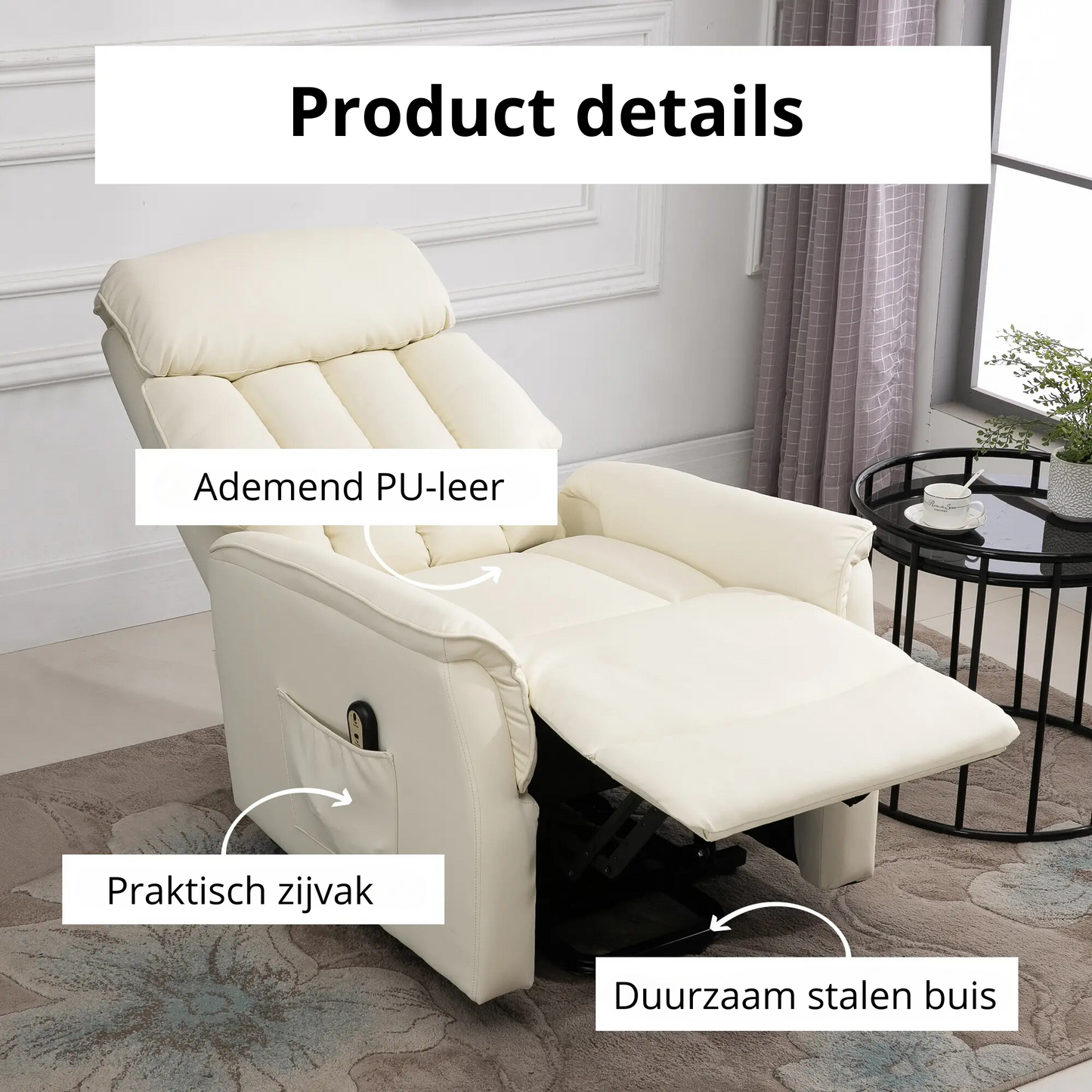 Nancy's Alcaide Sta op stoel - Opsta stoel - Seniorenstoel - Relaxfauteuil - Beige - Kunstleer