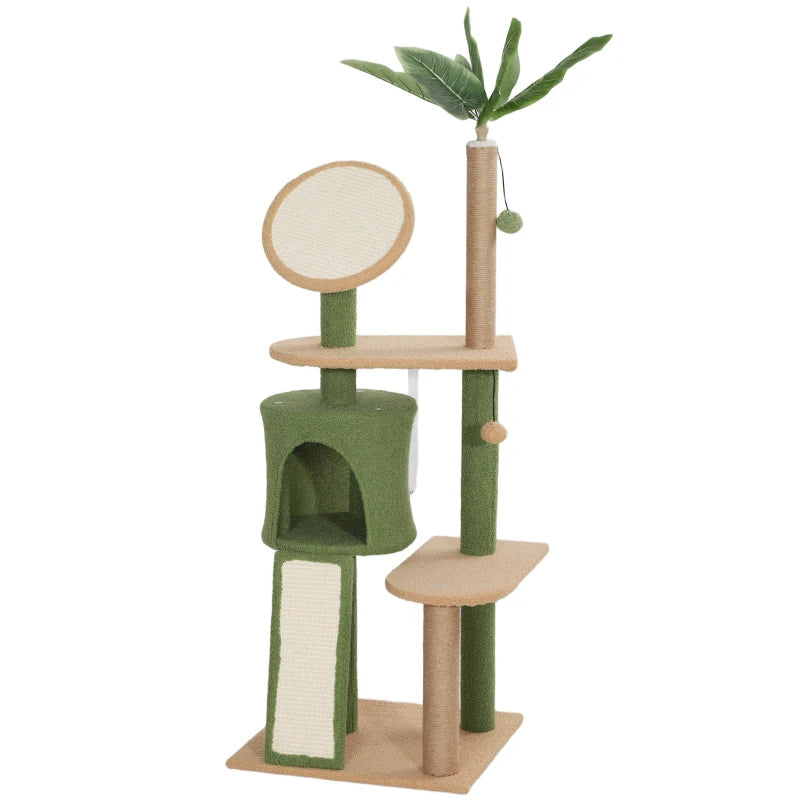 Griffoir Nancy's Macinhata - Arbre à chat - Lit pour chat - Grotte pour chat - Vert / Marron - ± 50 x 45 x 140 cm