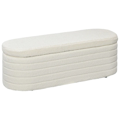 Nancy's Lordelo Hocker - Banc - Banc de rangement - Blanc crème - Teddy Fleece - ± 115 x 40 x 40 cm