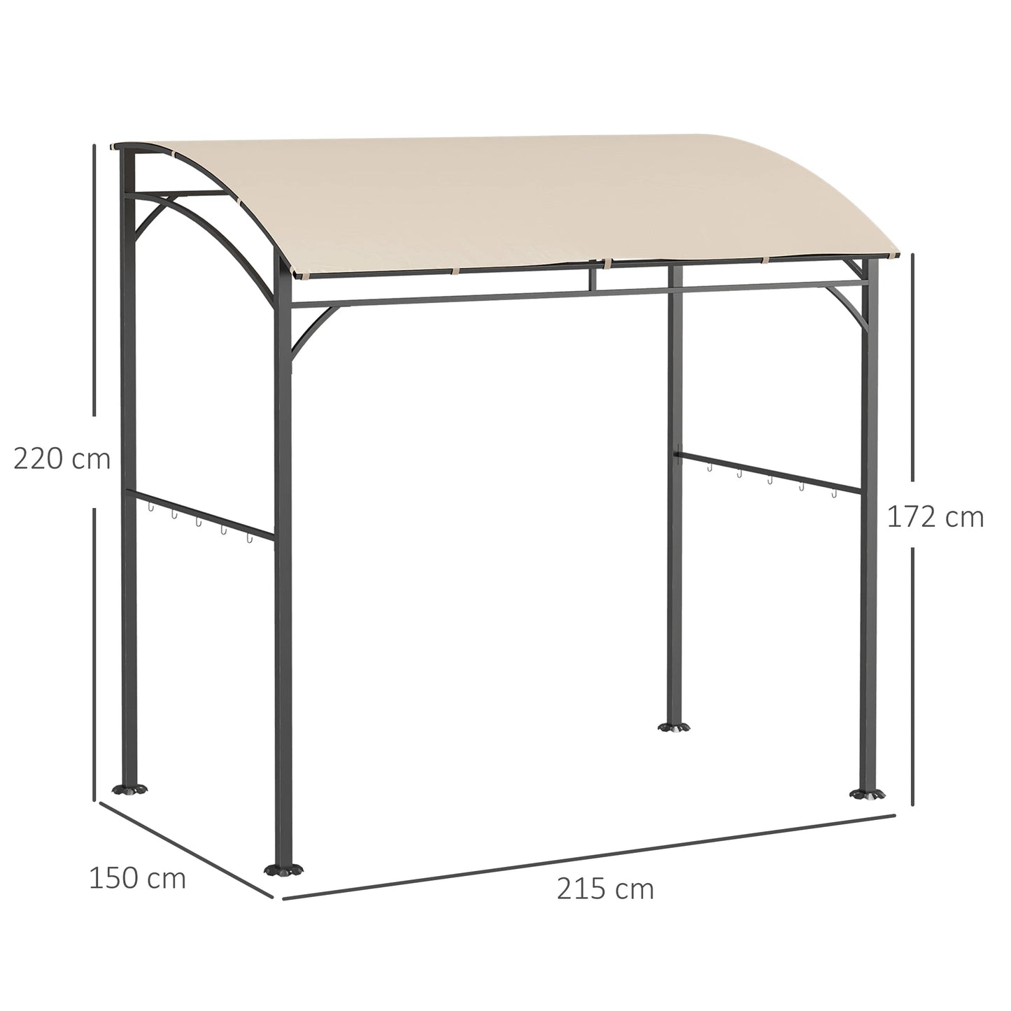 Nancy's Caglio Barbecue Paviljoen - Bbq overkapping - Bbq afdak - Beige / Zwart - 215 x 150 x 182/220 cm