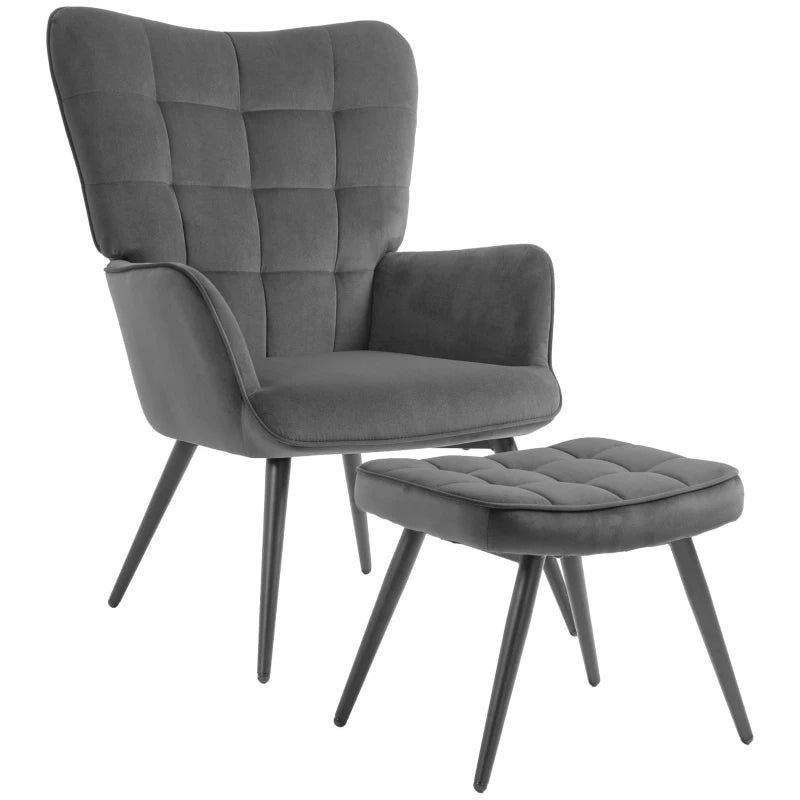 Nancy's Caldelas Relaxfauteuil - Relaxstoel - Met voetenbankje - Grijs - Fluweel / Staal