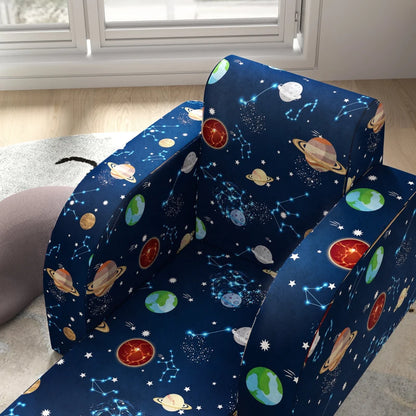 Nancy's Kiddo Kinderstoel - Kinderfauteuil - Kinderbankje - Uitklapbaar - Blauw - Planeten