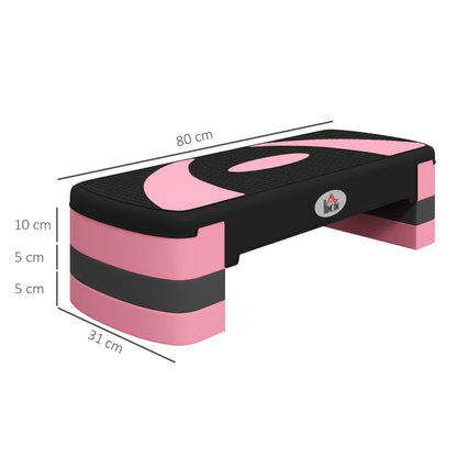 Nancy's Aviatico Aerobic Step - Fitness Step - Stepper - Hauteur réglable - Noir / Gris / Rose - ± 80 x 30 x 20 cm