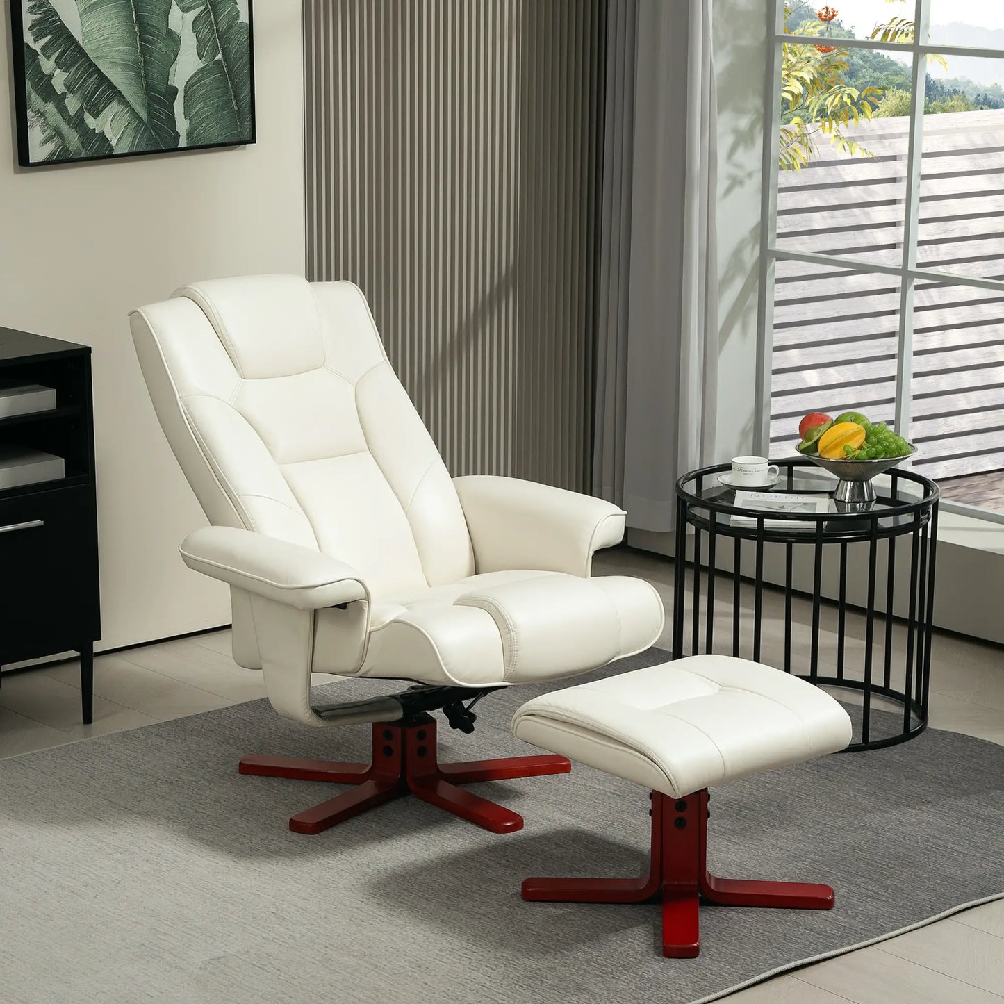 Nancy's Cedros Relaxfauteuil met Voetensteun - Relaxstoel - Loungestoel - Fauteuil - Crèmewit - Kunstleer