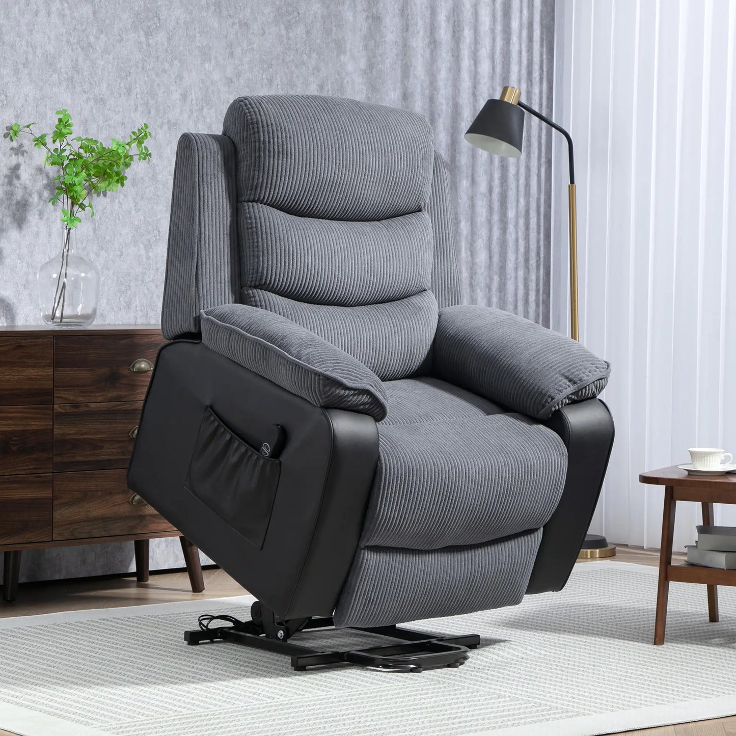 Nancy's Tabuadelo Sta op Stoel - Opsta Stoel - Seniorenstoel - Relaxfauteuil - Grijs - Ribfluweel