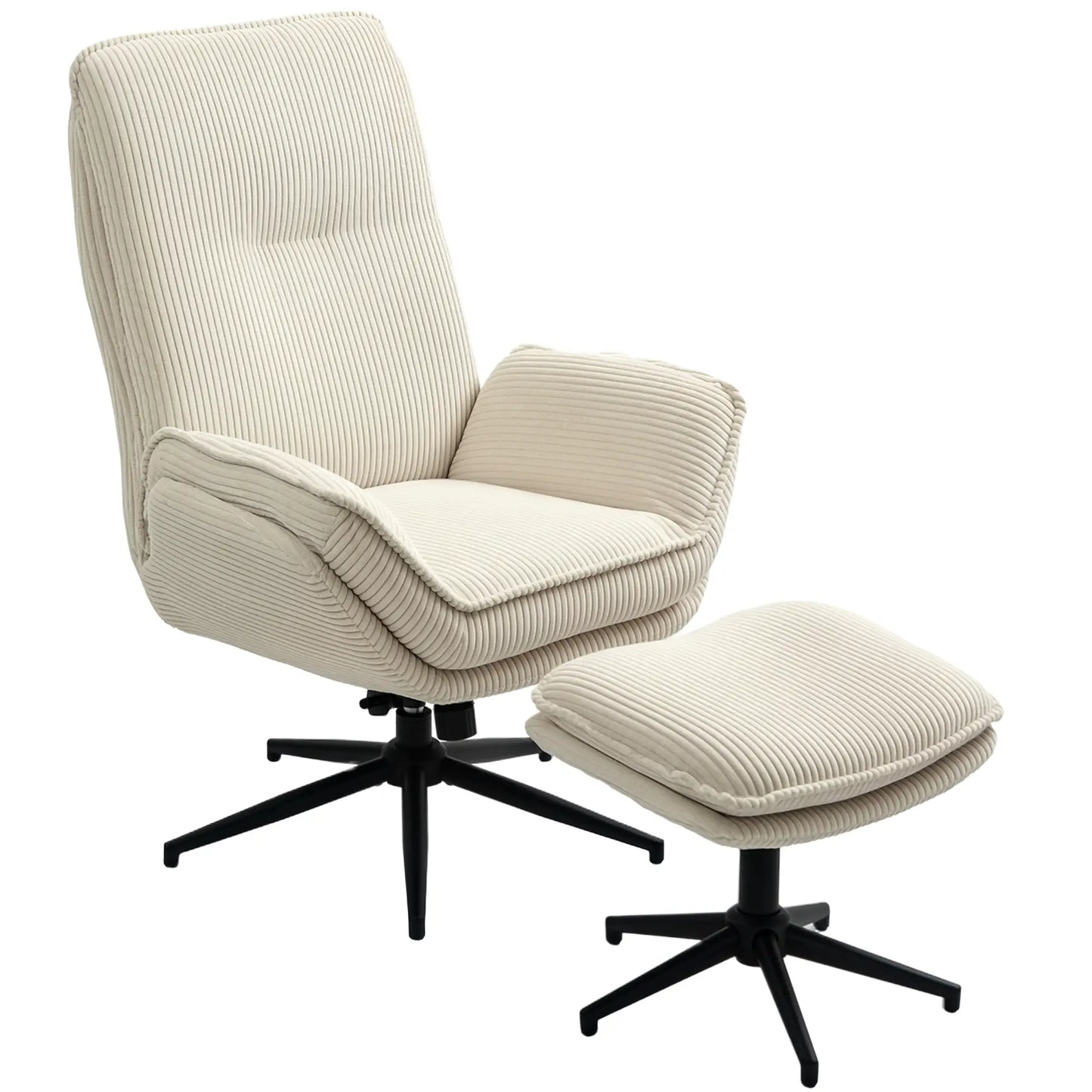 Nancy's Labrujó Relaxfauteuil met Voetenbank - Loungestoel - Relaxstoel - Draaibaar - Beige - Ribfluweel