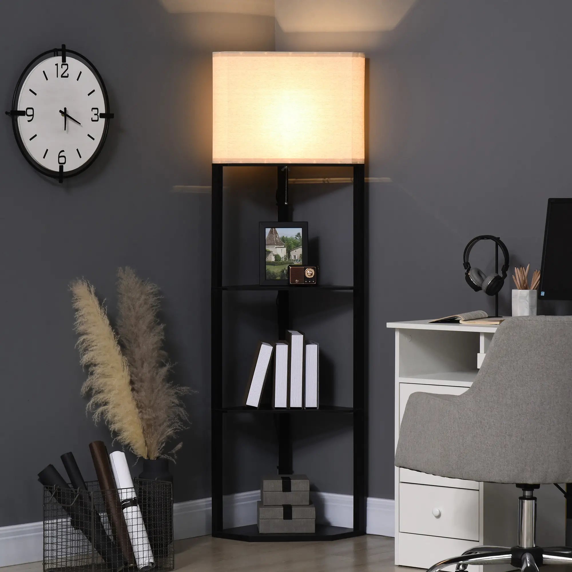 Nancy's Serdedelo Vloerlamp - Staande Lamp - Verlichting - Zwart / Wit - MDF / Linnen