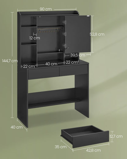 Nancy's Rapa Make Up Tafel Met Spiegel en Licht - Kaptafel - LED-Verlichting - Zwart - ± 40 x 90 x 145 cm