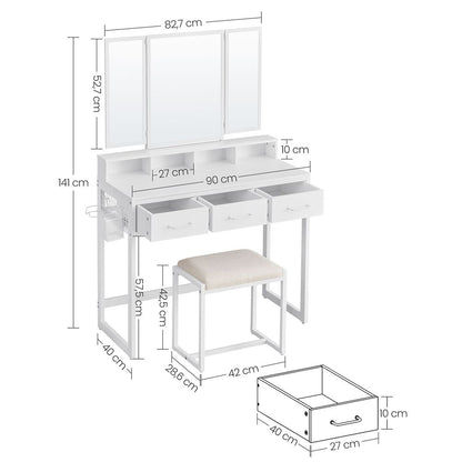 Nancy's Amorosi Kaptafel - Make-up Tafel - Inclusief Kruk - Wit - ± 40 x 90 x 140 cm