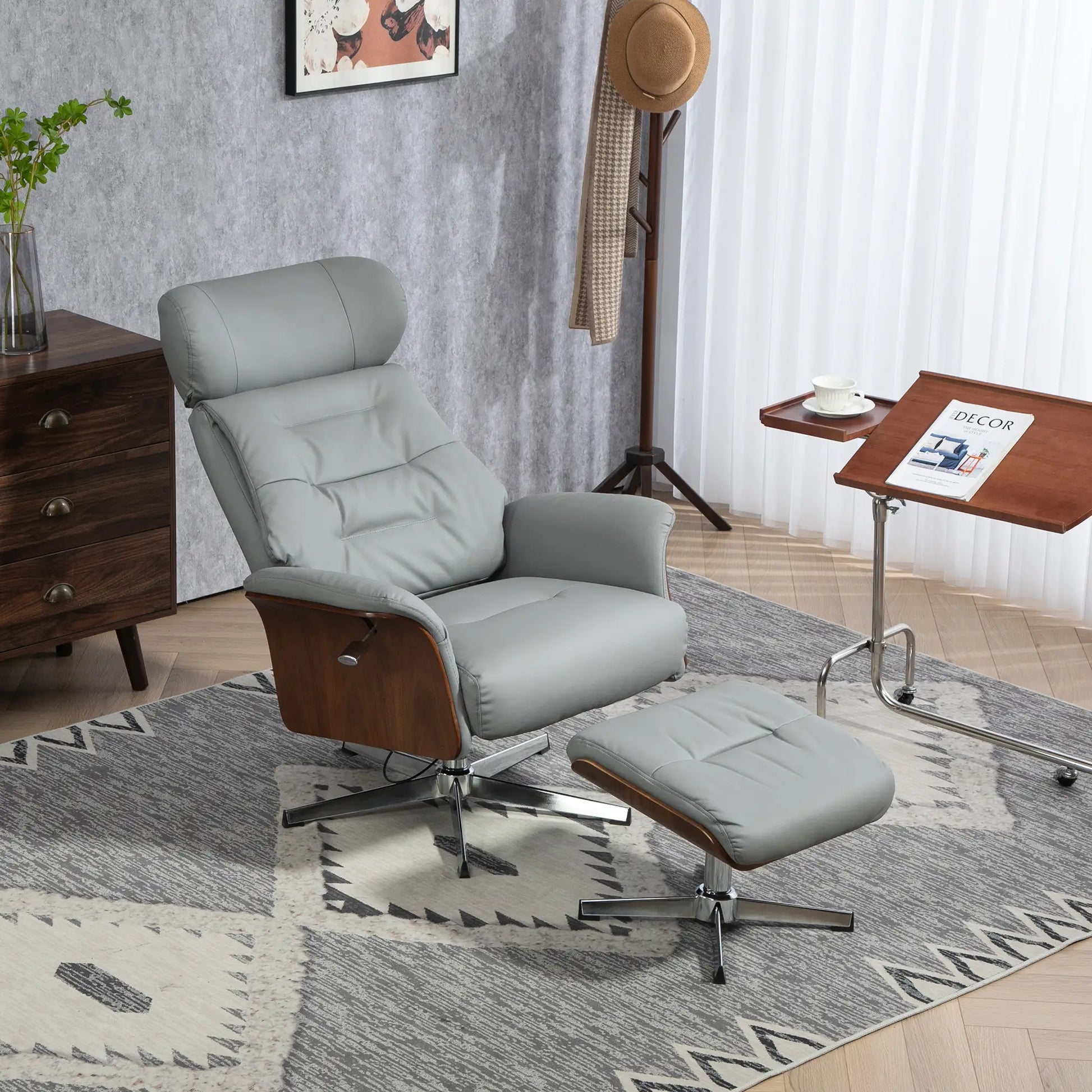 Nancy's Valbom Relaxfauteuil met Voetenbank - Relaxstoel - Fauteuil - Loungestoel - Lichtgrijs - Kuntstleer