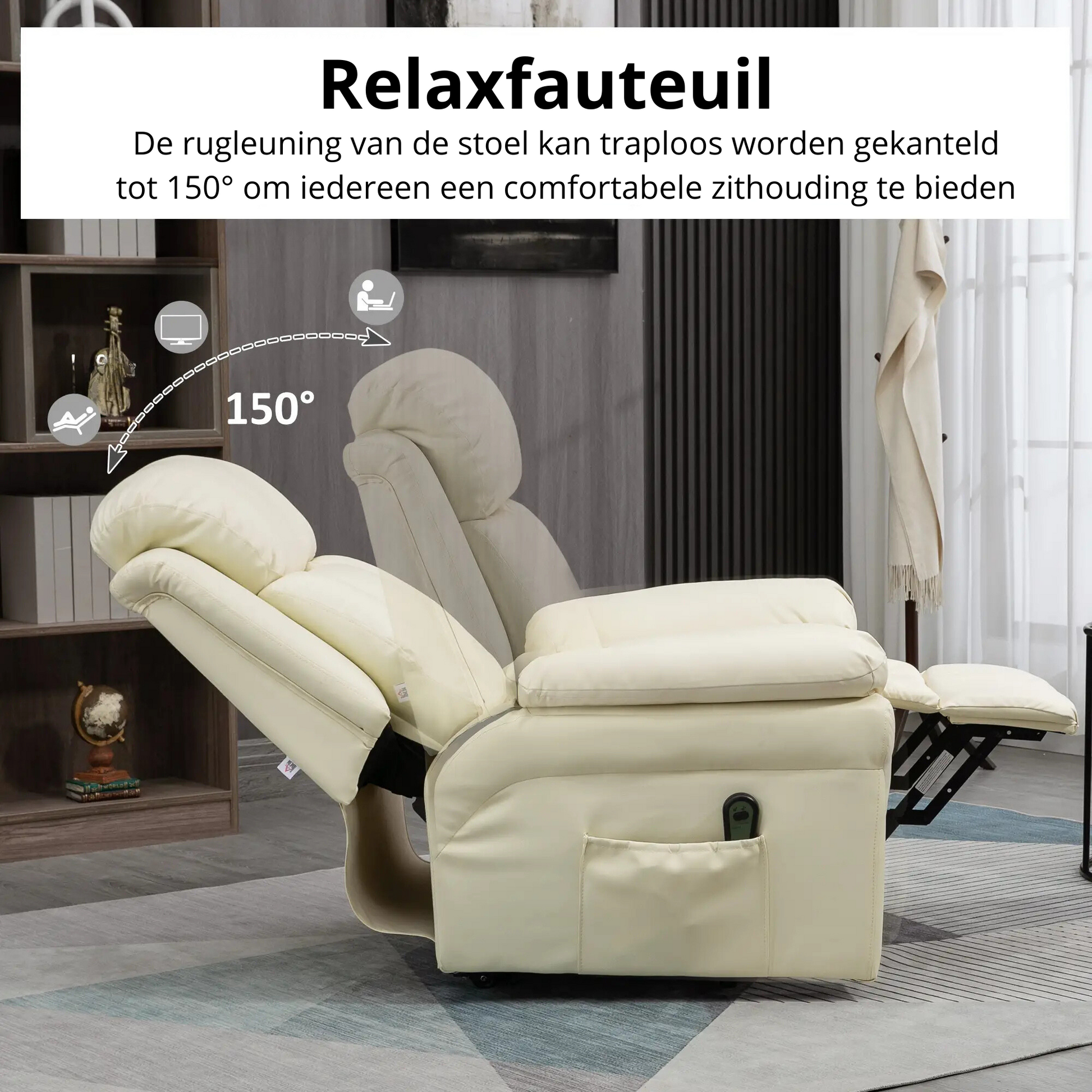 Nancy's Orca Sta op stoel - Opsta stoel - Seniorenstoel - Relaxfauteuil - Beige - Kunstleer