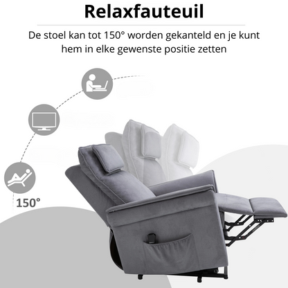 Nancy's Lavacolhos Sta op stoel - Opsta stoel - Seniorenstoel - Massagestoel - Relaxfauteuil - Grijs - Linnen