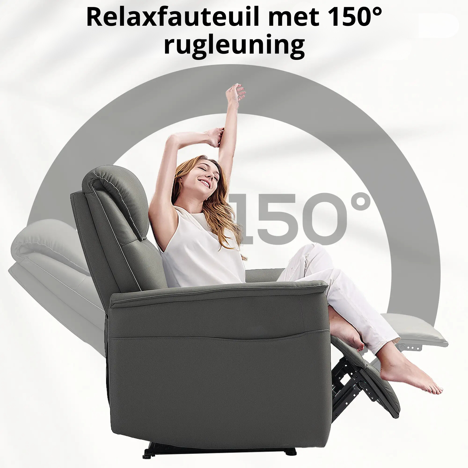 Nancy's Feteira Relaxfauteuil met Voetensteun - Loungestoel - Fauteuil - Relaxstoel - Lichtgrijs - Microvezel