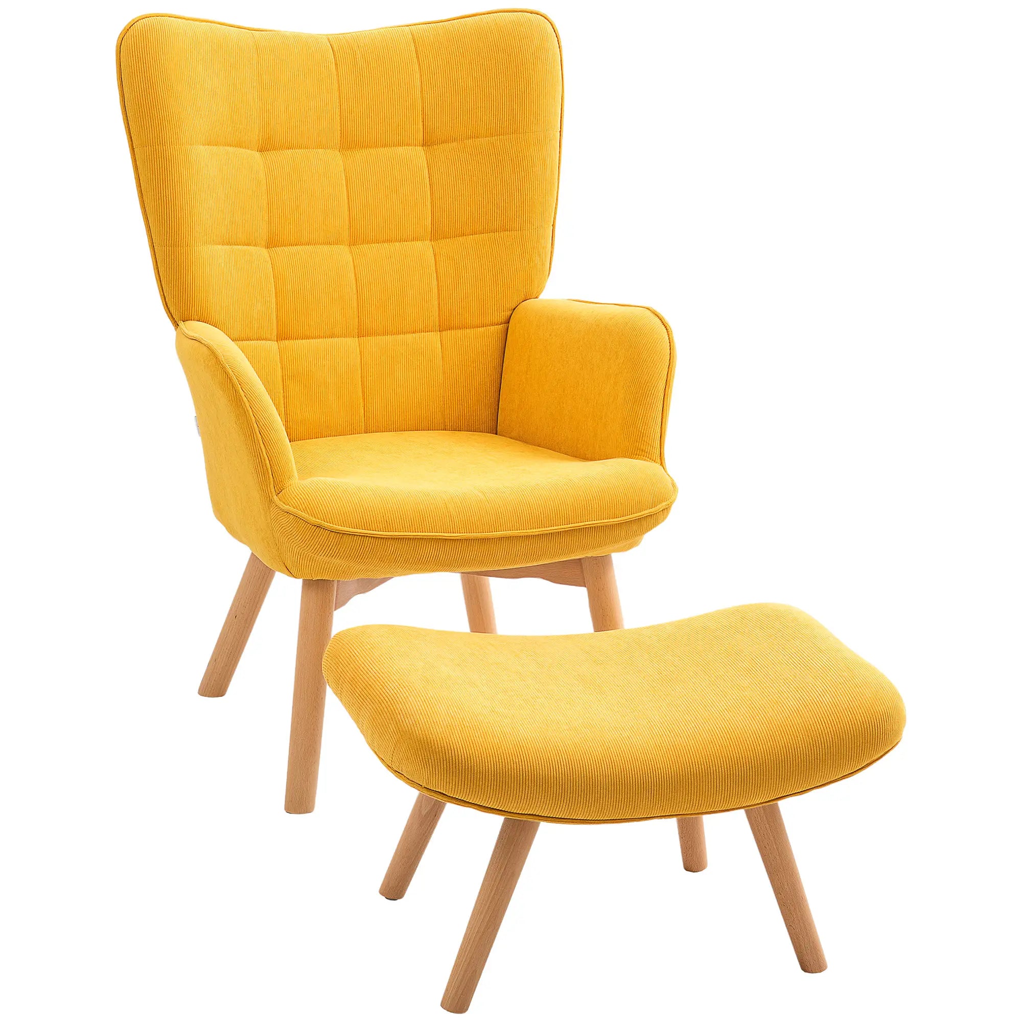 Nancy's Guia Relaxfauteuil met Hocker - Relaxstoel - Loungestoel - Geel - Ribfluweel