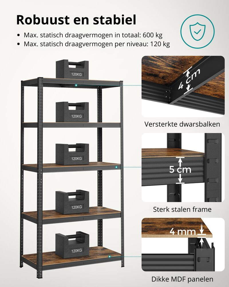 Nancy's Buckland Stellingkast - Opbergkast - Stellingrek - Bruin / Zwart - Set van 2 - 100 x 50 x 200 cm