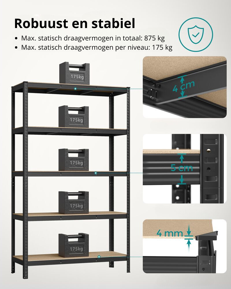 Nancy's Brescia Set van 2 Stellingkasten Extra Diep - Opbergkast - Stellingrek - Zwart - Staal - 120 x 60 x 200 cm