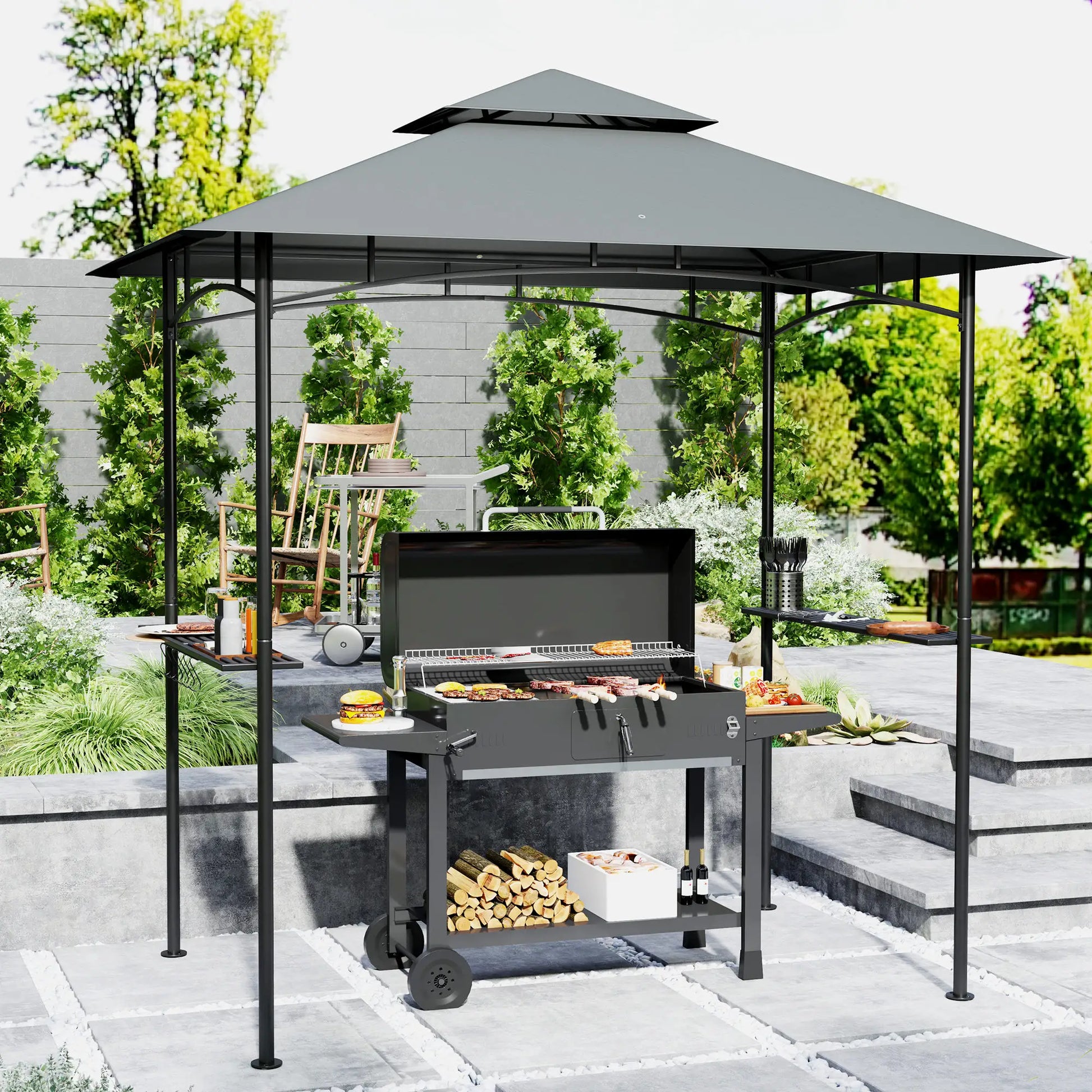 Nancy's Abetone Barbeque Paviljoen - Bbq overkapping - Bbq afdak - Grijs - ± 240 x 150 x 260 cm