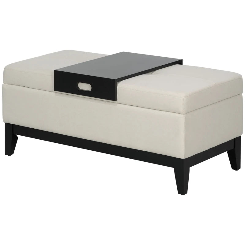 Banc de rangement Nancy's Ribeiradio - Repose-pieds - Banc avec espace de rangement - Crème / Noir - ± 110 x 50 x 45 cm