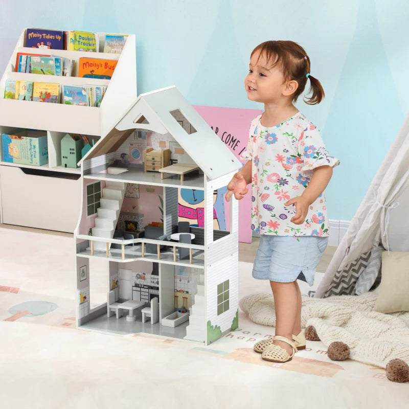 Nancy's Pechao Poppenhuis - Speelhuis - Inclusief Accessoires - Grijs - Dennenhout