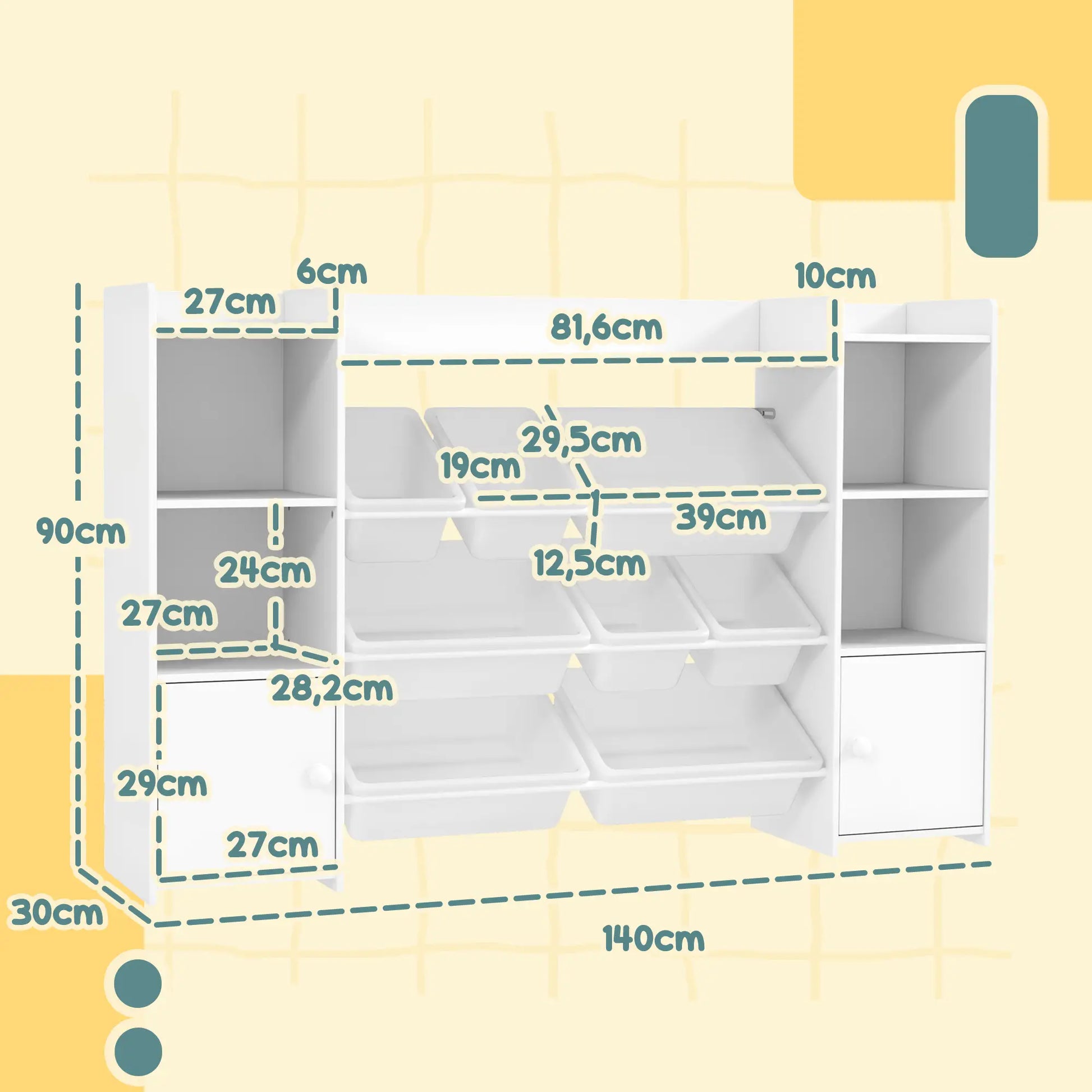 Nancy's Rocamondo Speelgoed Organizer - Kinderkast - Opbergrek voor Kindern - Rek voor Speelgoed en Boeken - Wit - 140 x 30 x 90 cm