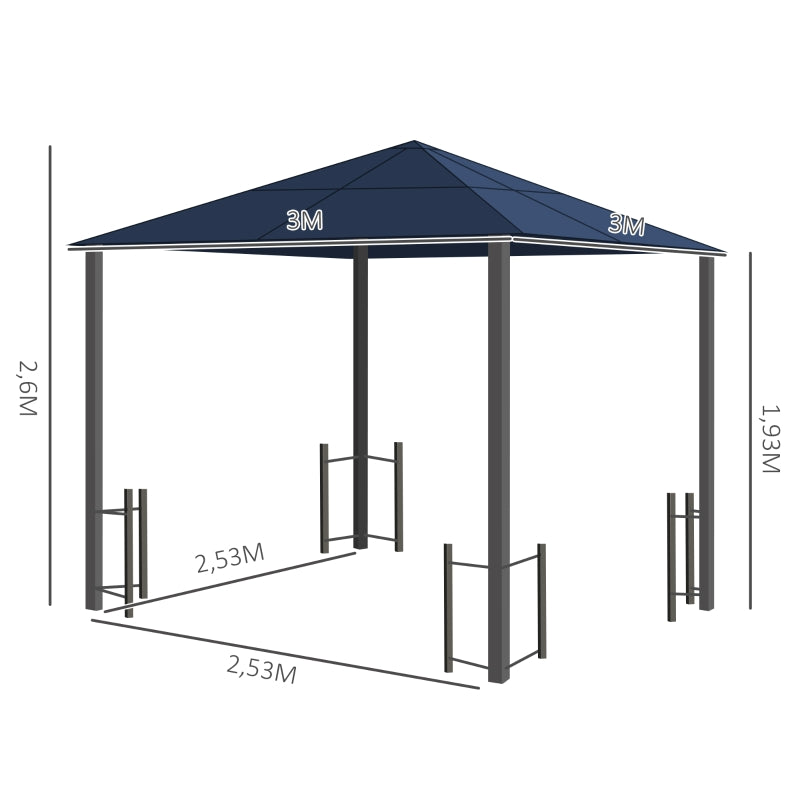 Nancy's Prentious Paviljoen - Partytent - Tuinpaviljoen - Blauw / Grijs - 300 x 300 cm