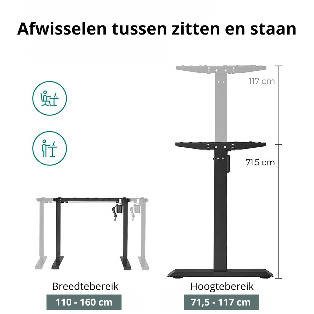 Nancy's Assemini Elektrisch Bureau Frame - Verstelbaar Tafelframe - Bureaustandaard - Zwart - Staal