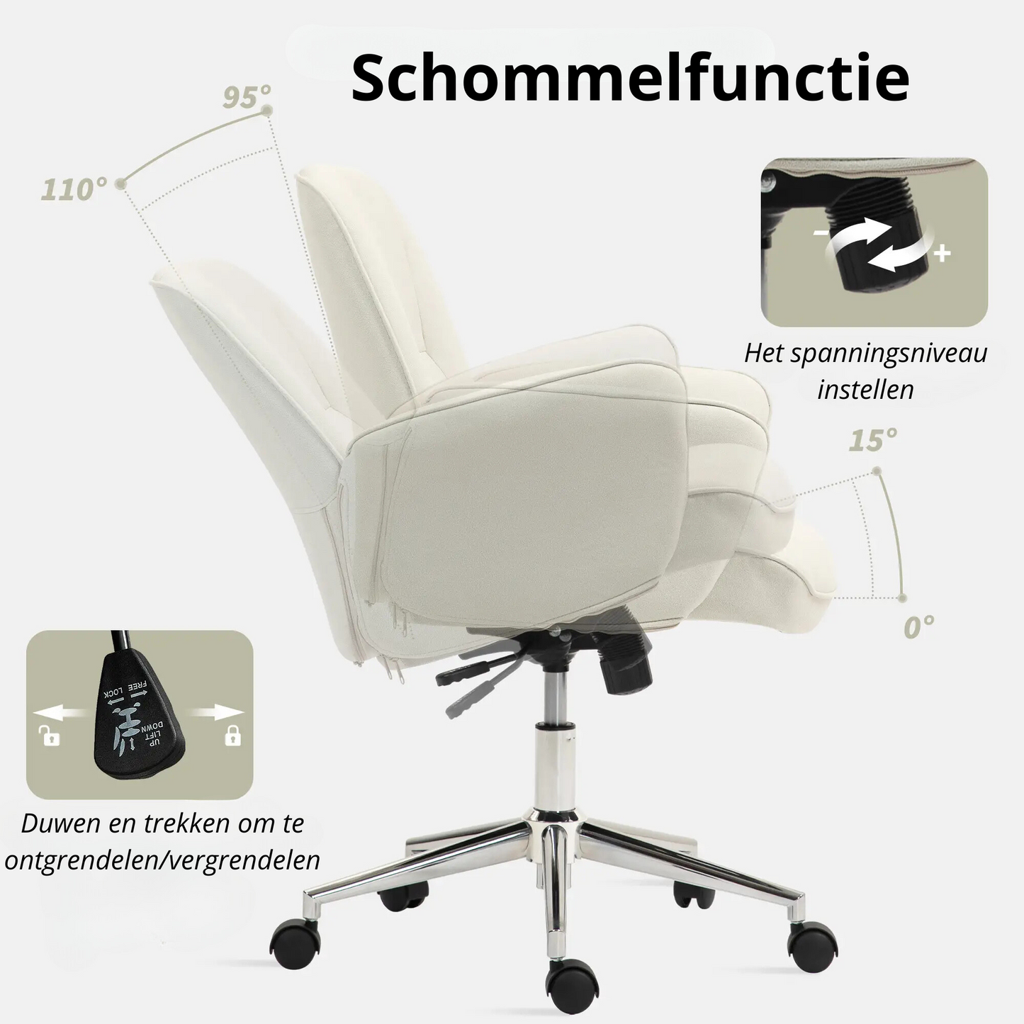 Nancy's Anreade Bureaustoel - Directiestoel - Draaistoel - Verstelbaar - Ergonomisch - Roomwit