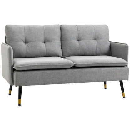 Nancy's Esther 2-seater sofa in retro design, with button placket, sofa, linen look, light gray + black + gold