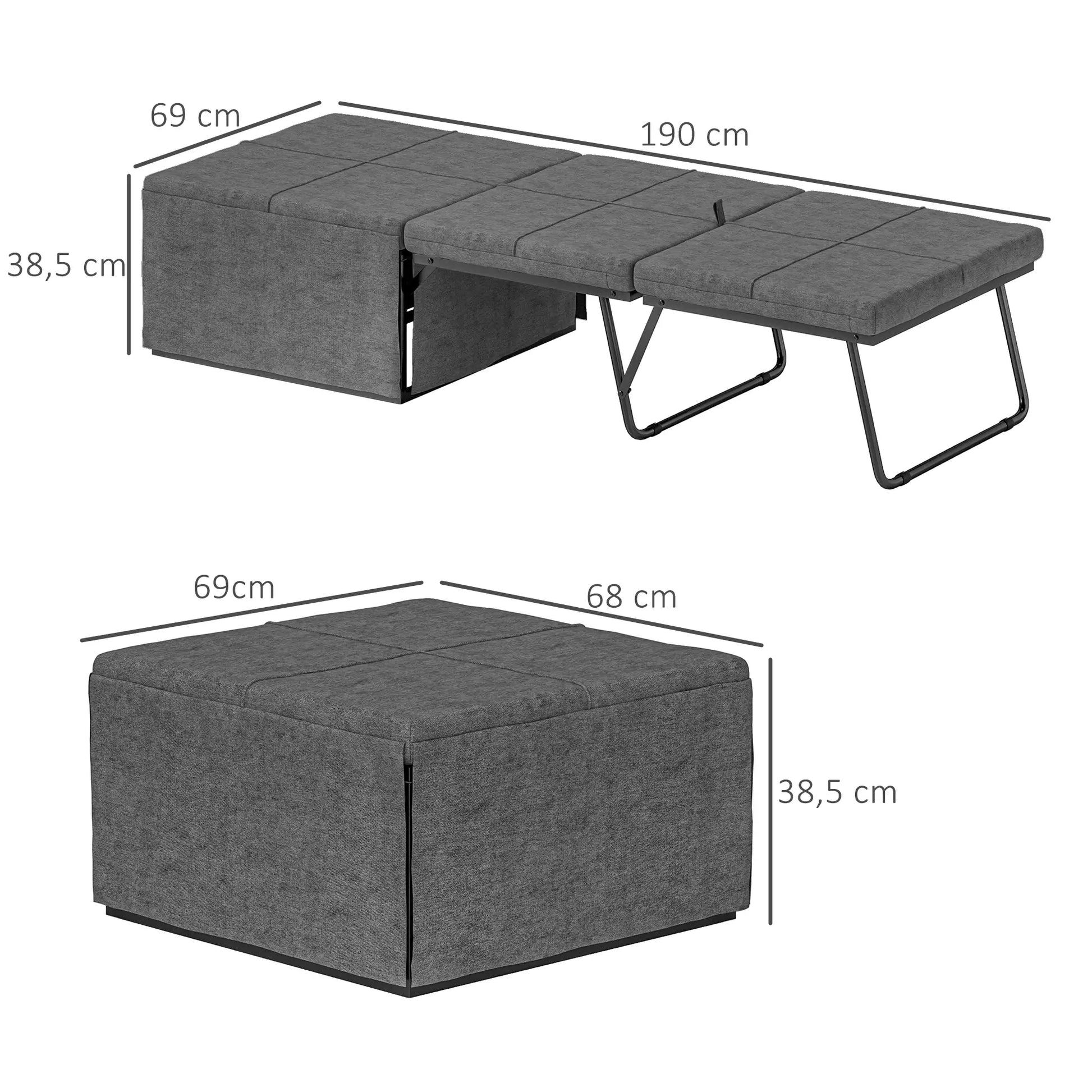 Nancy's Poiares Logeerbed - Opklapbed - Vouwbed - Grijs / Zwart - Linnen