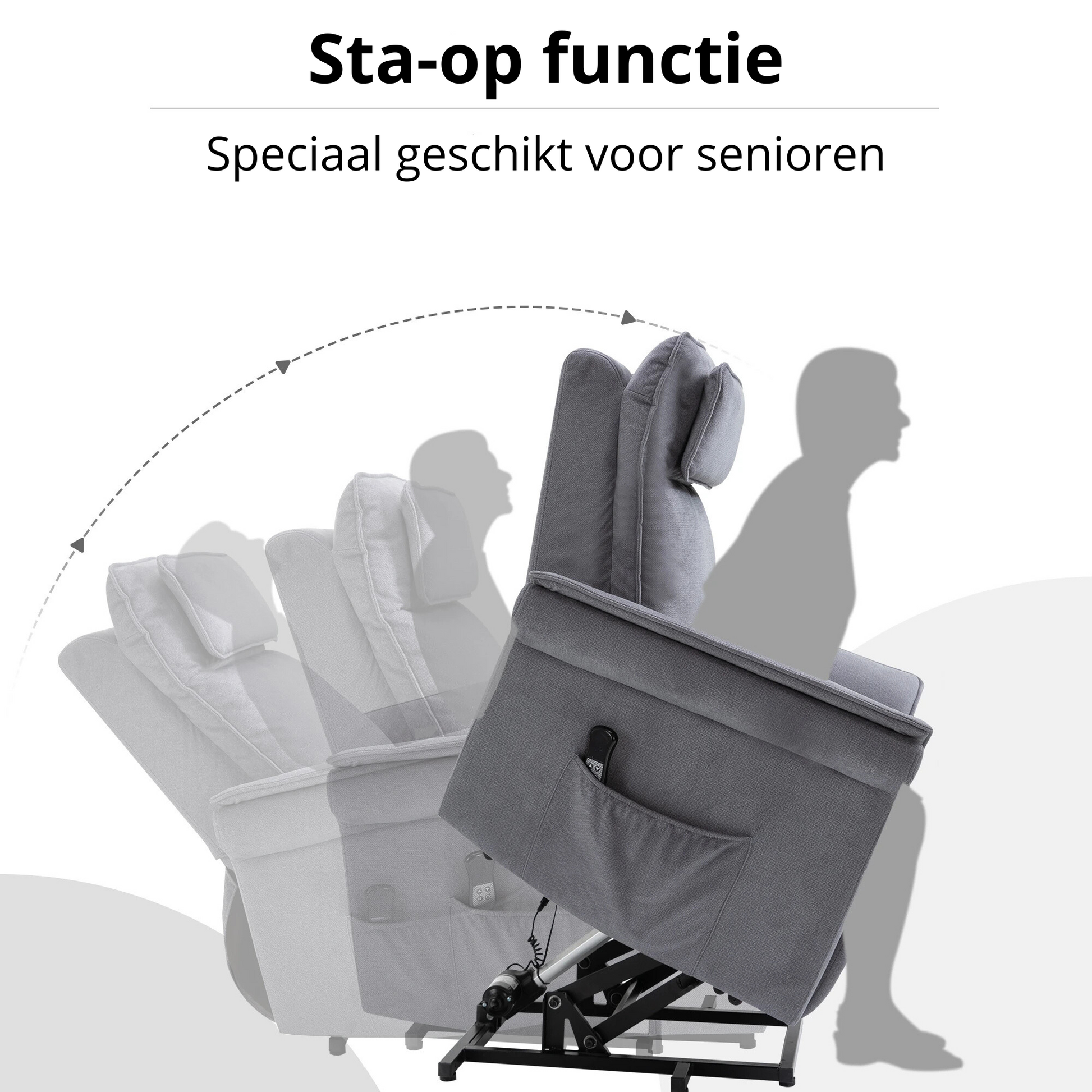 Nancy's Lavacolhos Sta op stoel - Opsta stoel - Seniorenstoel - Massagestoel - Relaxfauteuil - Grijs - Linnen