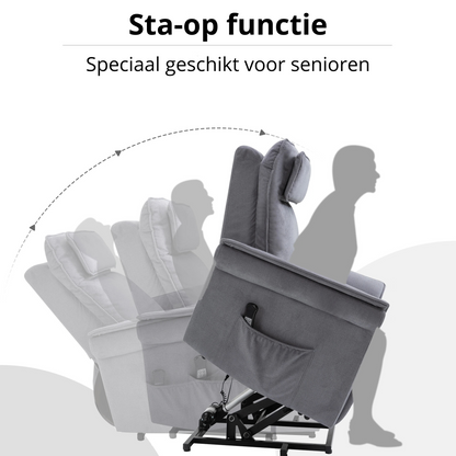 Nancy's Lavacolhos Sta op stoel - Opsta stoel - Seniorenstoel - Massagestoel - Relaxfauteuil - Grijs - Linnen