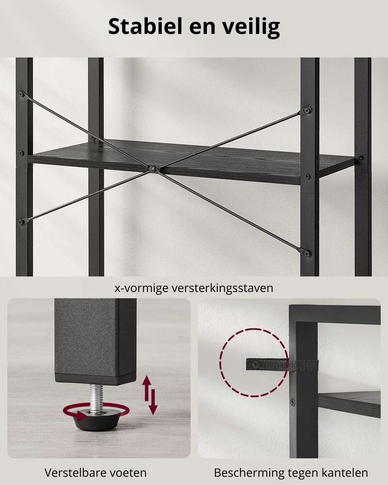 Nancy's Barletta Wandkast - Boekenkast - Zwart - ± 65 x 30 x 155 cm