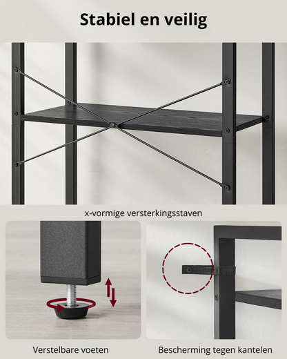 Nancy's Barletta Wandkast - Boekenkast - Zwart - ± 65 x 30 x 155 cm