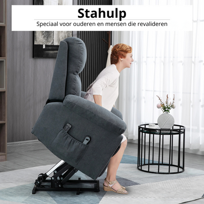 Nancy's Funchal Sta op stoel - Opsta stoel - Seniorenstoel -Massagestoel - Relaxfauteuil - Grijs - Linnen