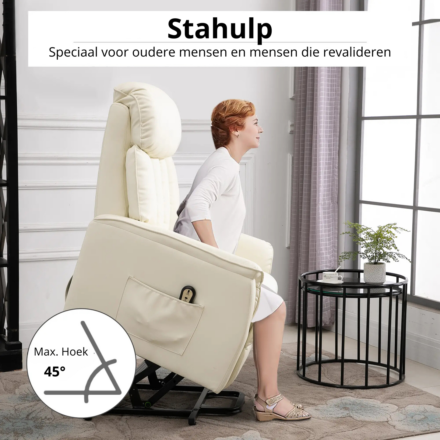 Nancy's Alcaide Sta op stoel - Opsta stoel - Seniorenstoel - Relaxfauteuil - Beige - Kunstleer