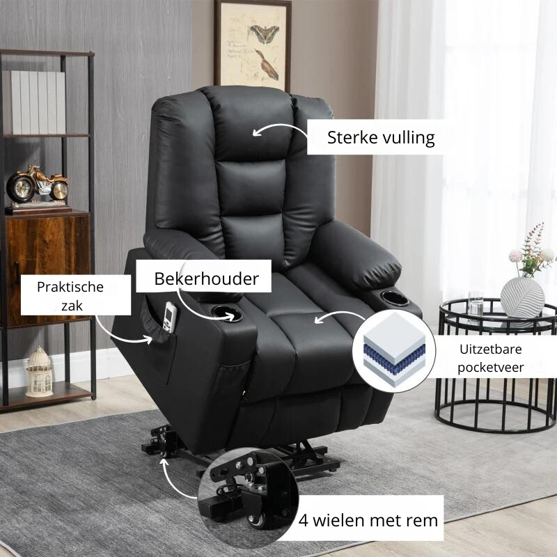 Nancy's Infantas Massagestoel - Relaxfauteuil - Bioscoopstoel - Kantelbaar - Elektrisch - Zwart - Kunstleer