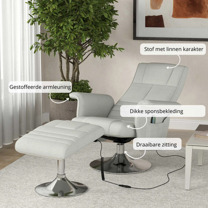 Nancy's Alcafozes Massagestoel - Relaxstoel - Loungestoel - Fauteuil - Roomwit - Linnen