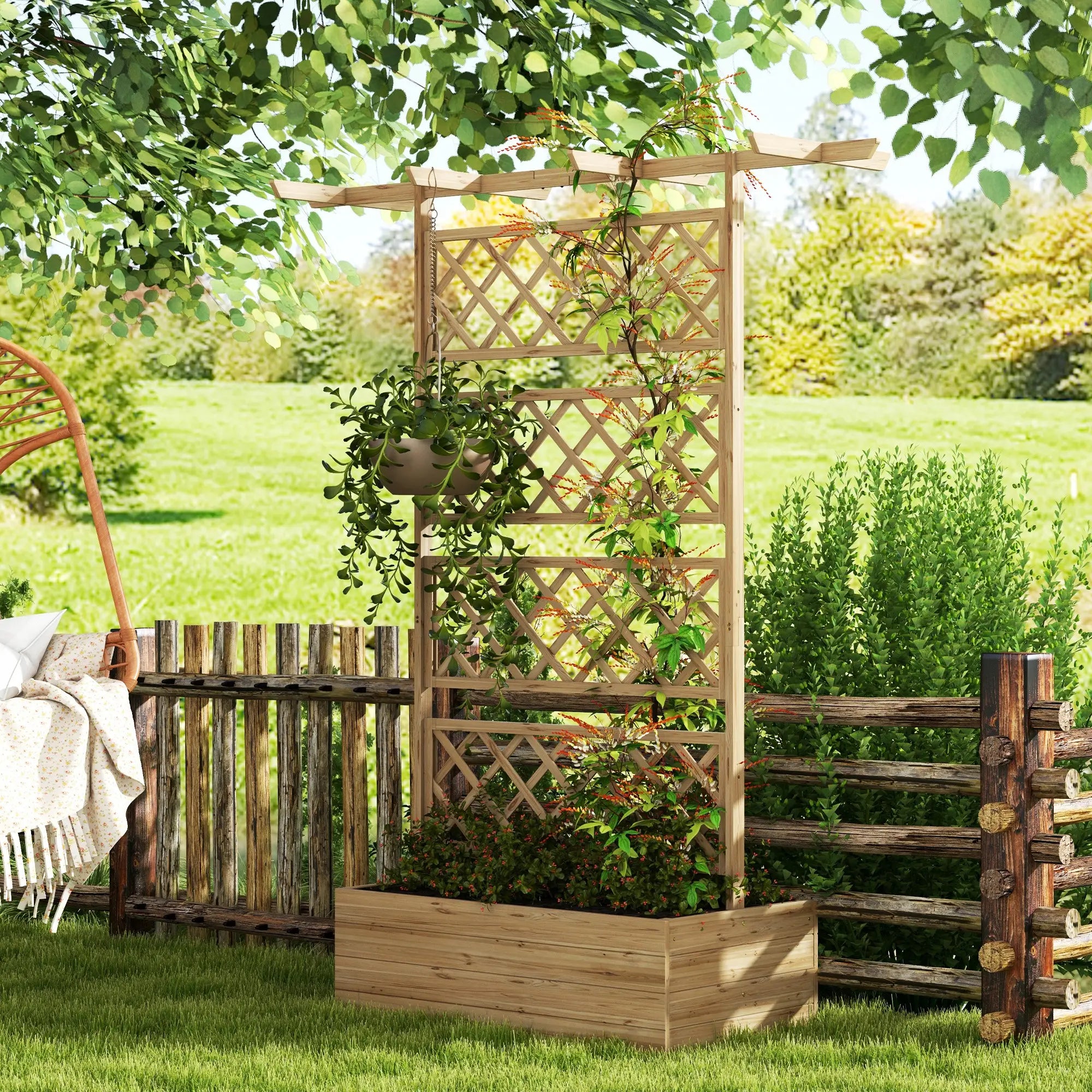 Nancy's Matela Plantenbak - Plantenrek - Bloembak - Tuinbed - Dennenhout - ± 160 x 55 x 185 cm