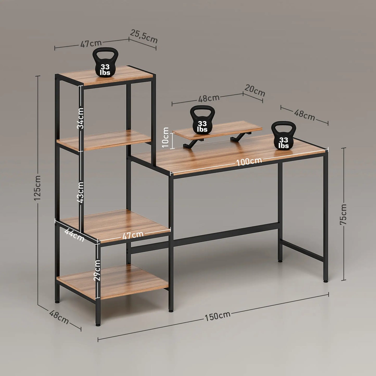 Nancy's Gaifar Bureau - Computertafel - Met Monitorverhoger - Bruin / Zwart - ± 150 x 50 x 125 cm