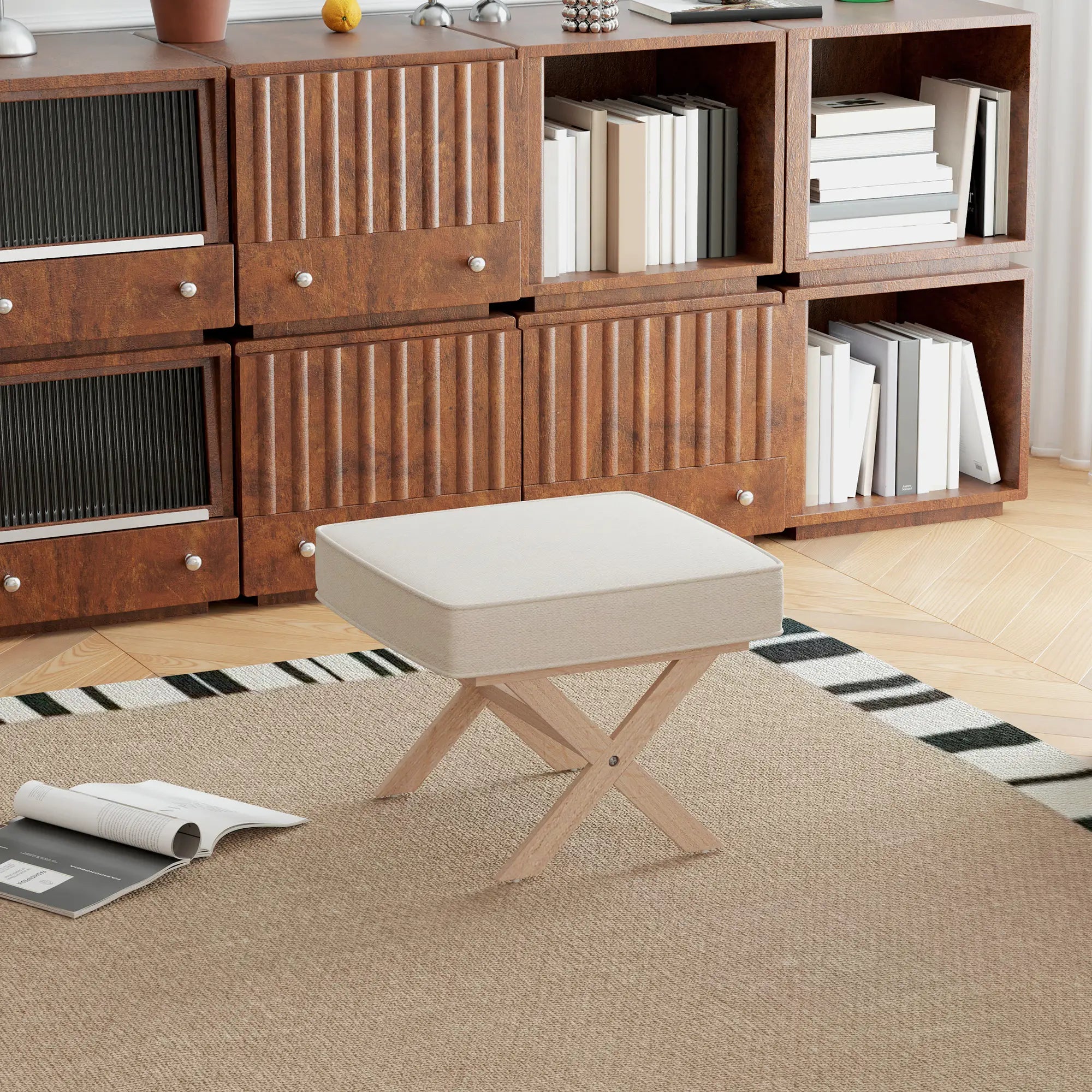 Nancy's Paio Hocker - Kruk - Poef - Beige - Imitatielinnen