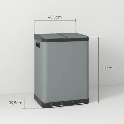 Nancy's Bione Afvalscheidings Prullenbak - Prullenbak - Pedaalemmer - Afvalscheiding - Grijs - 2x30L