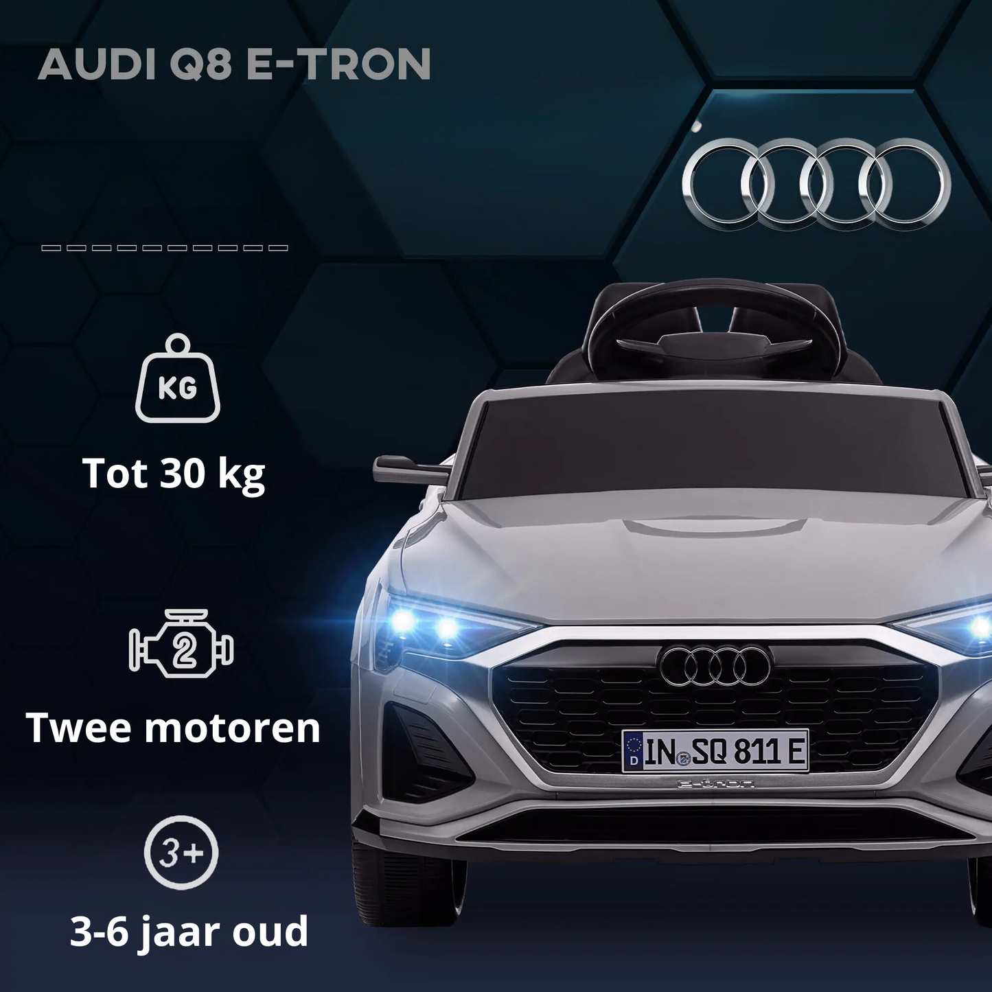 Nancy's Penude Elektrische Kinderauto - Audi Q8 voor Kinderen - Elektrische Auto - Met Verlichting, Muziek en Claxon -Grijs