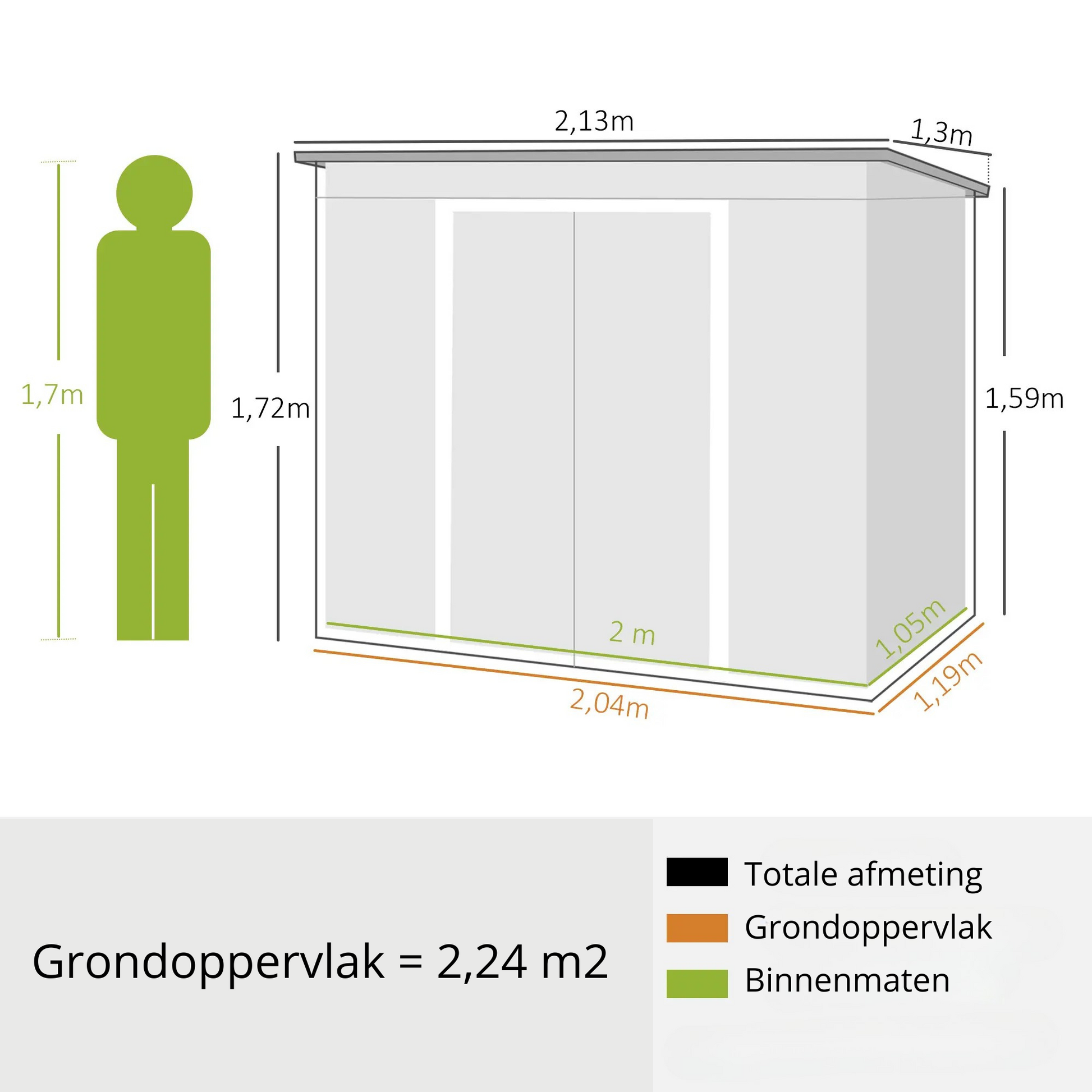 Nancy's Germil Opbergschuur - Tuinschuur - Gereedschapsschuur - Groen - Staal - ± 210 x 130 x 160/170 cm