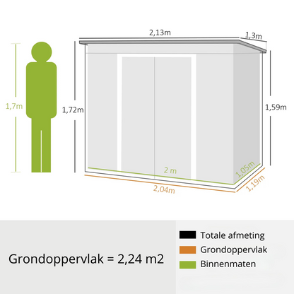 Nancy's Germil Opbergschuur - Tuinschuur - Gereedschapsschuur - Groen - Staal - ± 210 x 130 x 160/170 cm